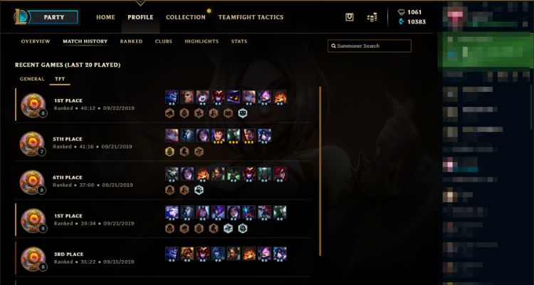 Xem nhanh lol TFT match history trên Client